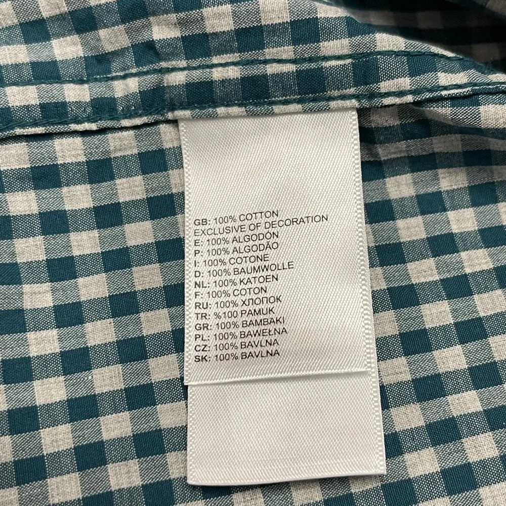 The North Face Men's XL Button Up Shirt Short Sleeve Green White Gingham Outdoor